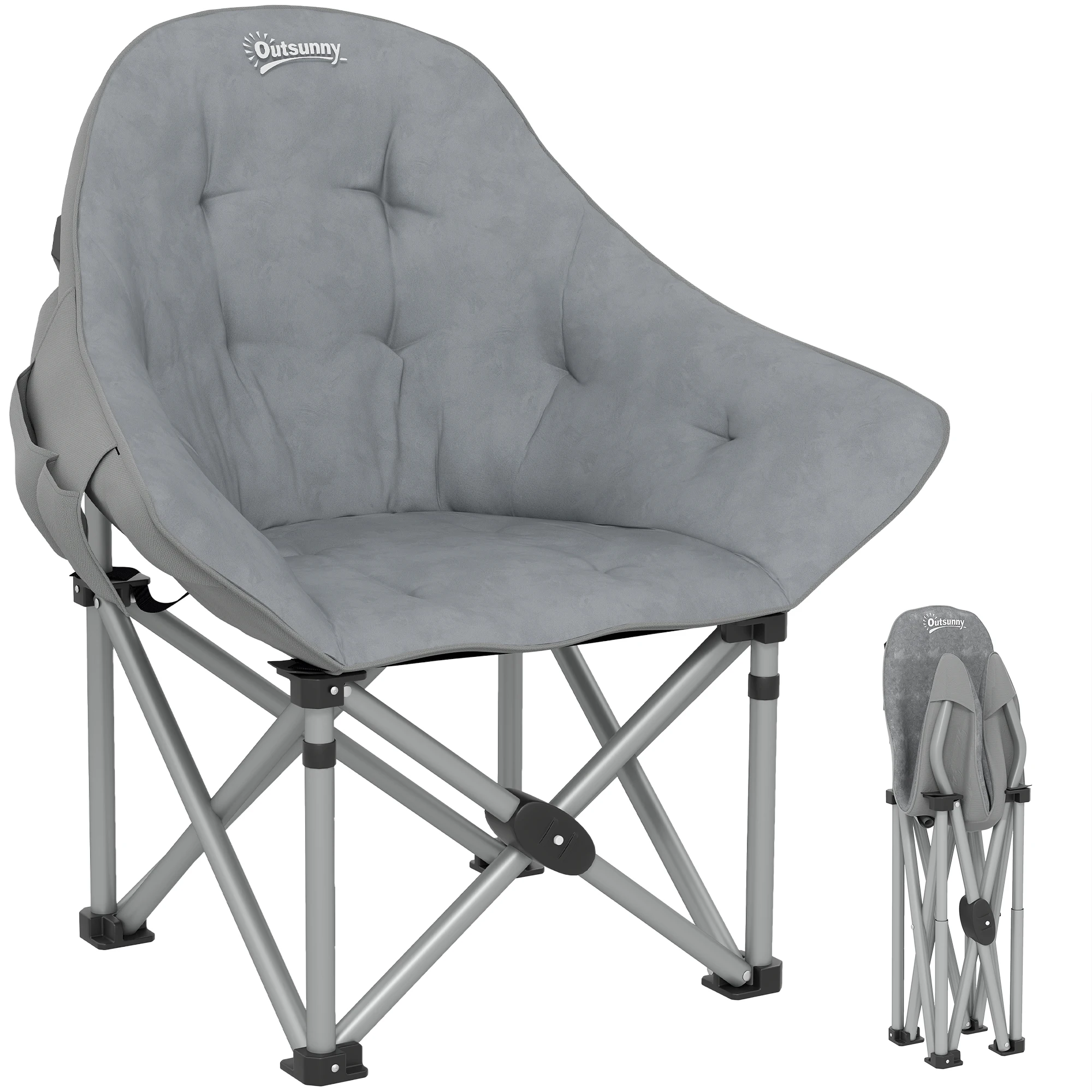 Chaise/siège/fauteuil grand confort de LUXEde camping pliante légère rembourré poches latérales et sac de transport 120 kg Outsunny