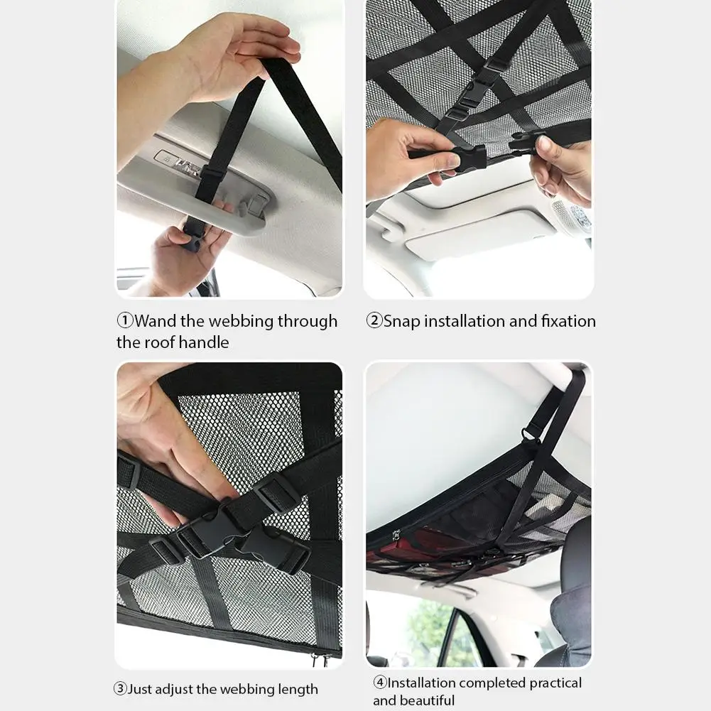 Organisateur de rangement de toit de voiture, sac en filet solide – Image 24