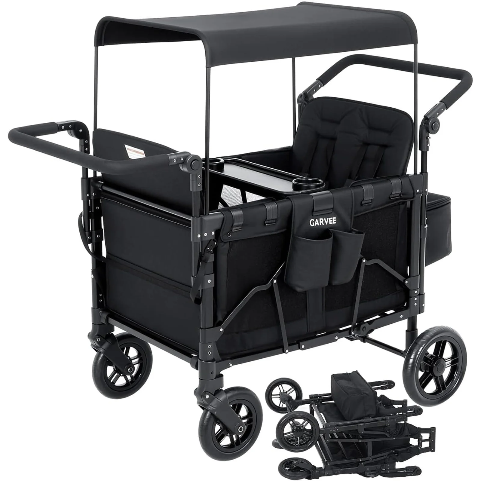 2 en 1 Poussette pliable 2 places pour bébé, chariot de plage tout-terrain harnais à 5 points 60 kg maxi – Image 7