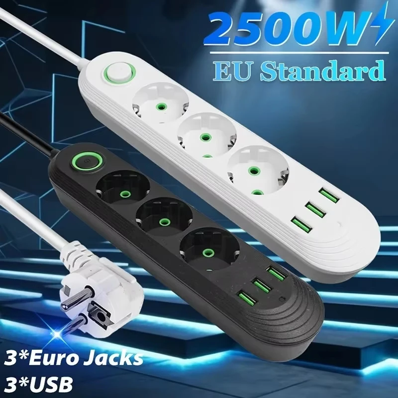 Rallonge multiprise EU 2 500 W, filtre réseau EU avec ports USB – Image 4