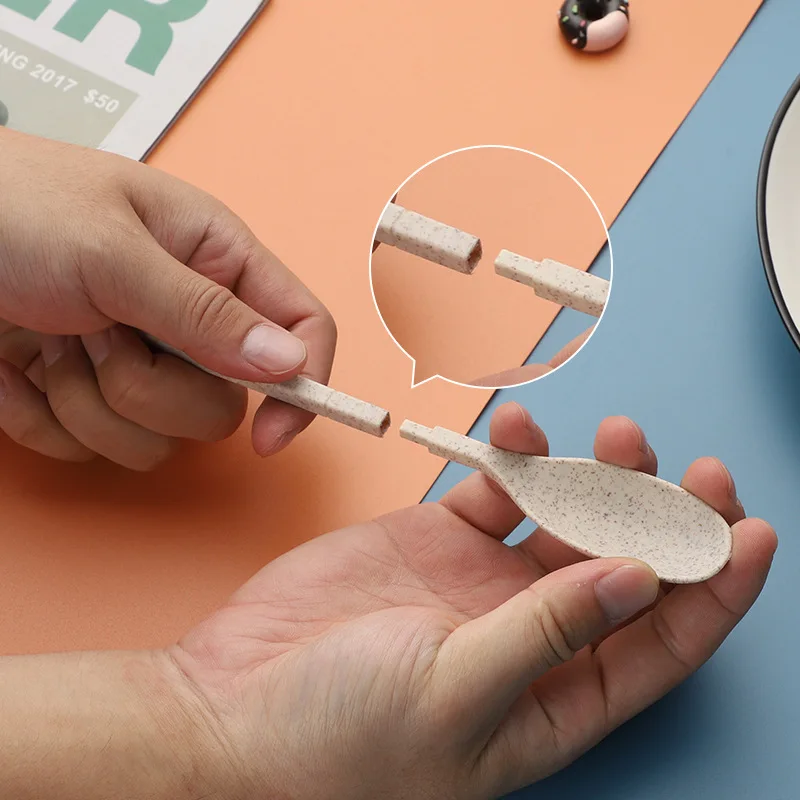 ensemble de 4 pièces de couvert détachables Portable en paille de blé – Image 4