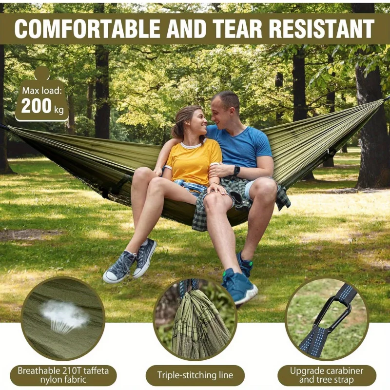 Hamac de camping 2 en 1 avec moustiquaire ultraléger en nylon appoint survie plein air – Image 2