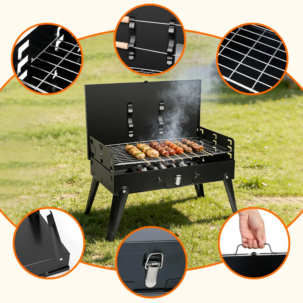 Barbecue portable pliable au charbon camping en plein air, pique-nique – Image 5