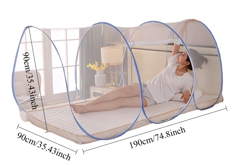 360 ° Moustiquaire de protection respirante en maille pour lit simple, moustiquaire pop-up pliable facile à installer – Image 10