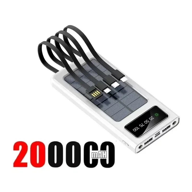CHARGEUR solaire 200 000 mAh Charge ultra rapide 4 en 1 USB-C 4 câbles Lumière LED extérieure Ultra Capacité pour iPhone Samsung – Image 10