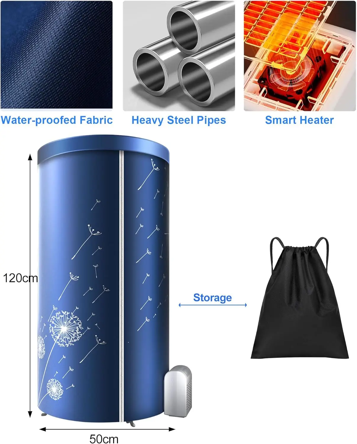 Sèche-linge électrique portable chauffant de voyage avec minuterie, 1000 W – Image 3