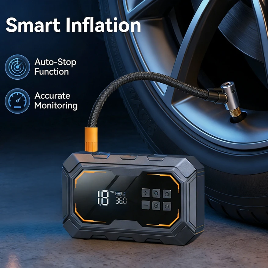 Démarreur de voiture portable 4 en 1 (Éclairage LED Compresseur gonflage et chargeur auto) 12 V – Image 3