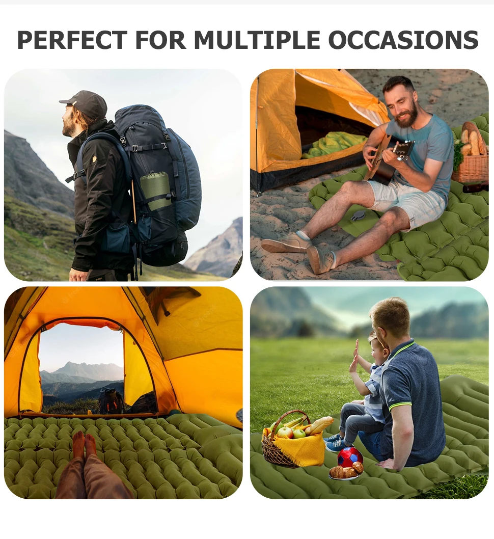 Matelas gonflable de camping épais avec oreiller intégré à pompe – Image 16