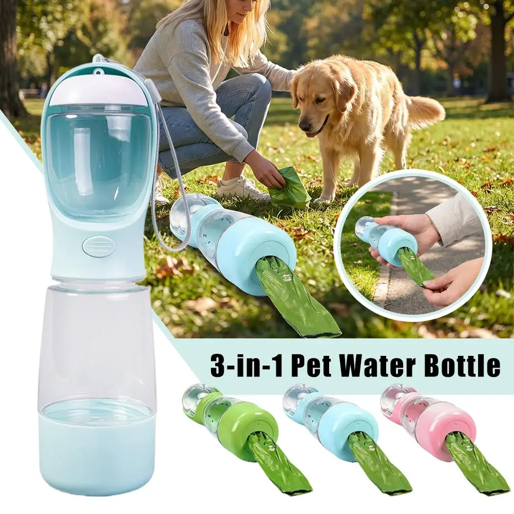 Bouteille d'eau portable 3-en-1 distributeur d'eau, de nourriture et sac a crotte – Image 14