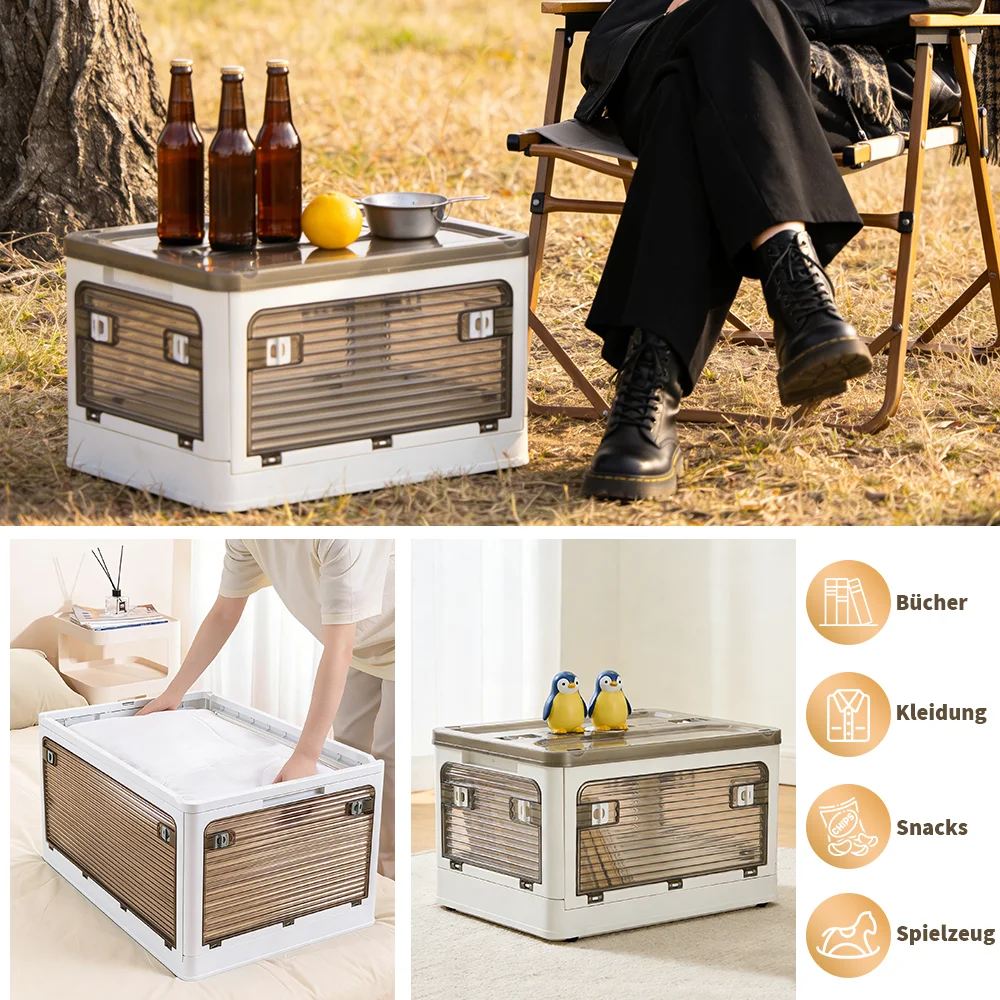 Boîte de rangement pliable, épais avec couvercle, rangement pour voiture de camping, pique-nique, placard, – Image 4