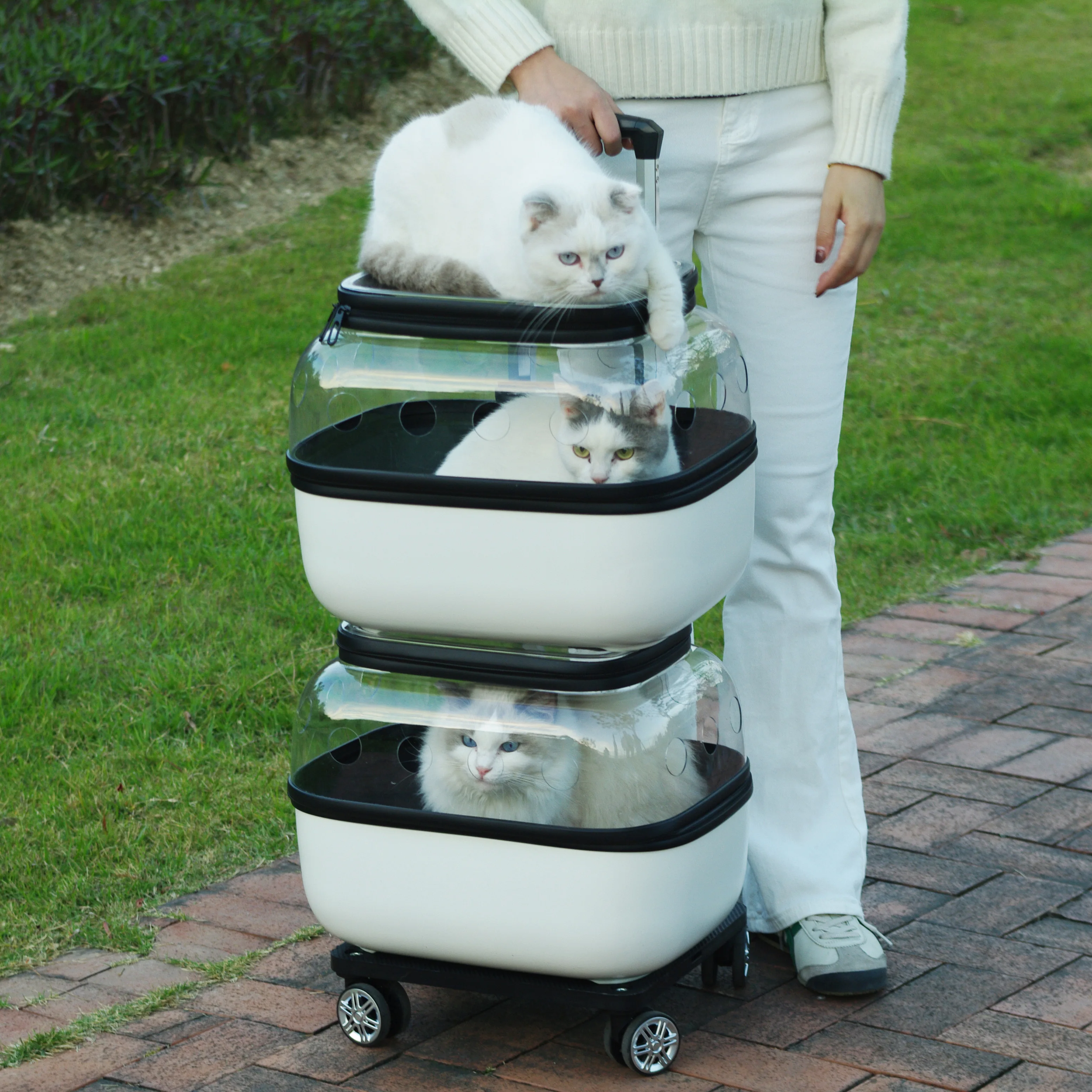 valise/caisse de transport deux étages, pour animaux de compagnie grande capacité respirant – Image 8