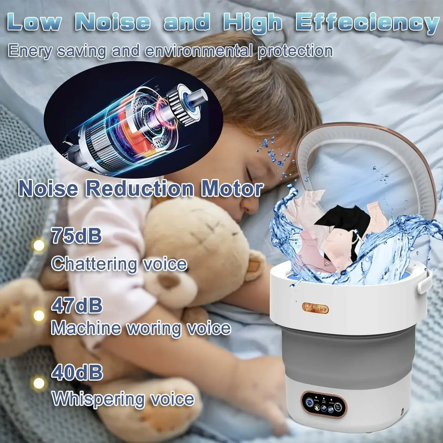 Machine à Laver/essore linge portable et pliable de 15 L, avec rotation idéal pour sous-vêtements – Image 6