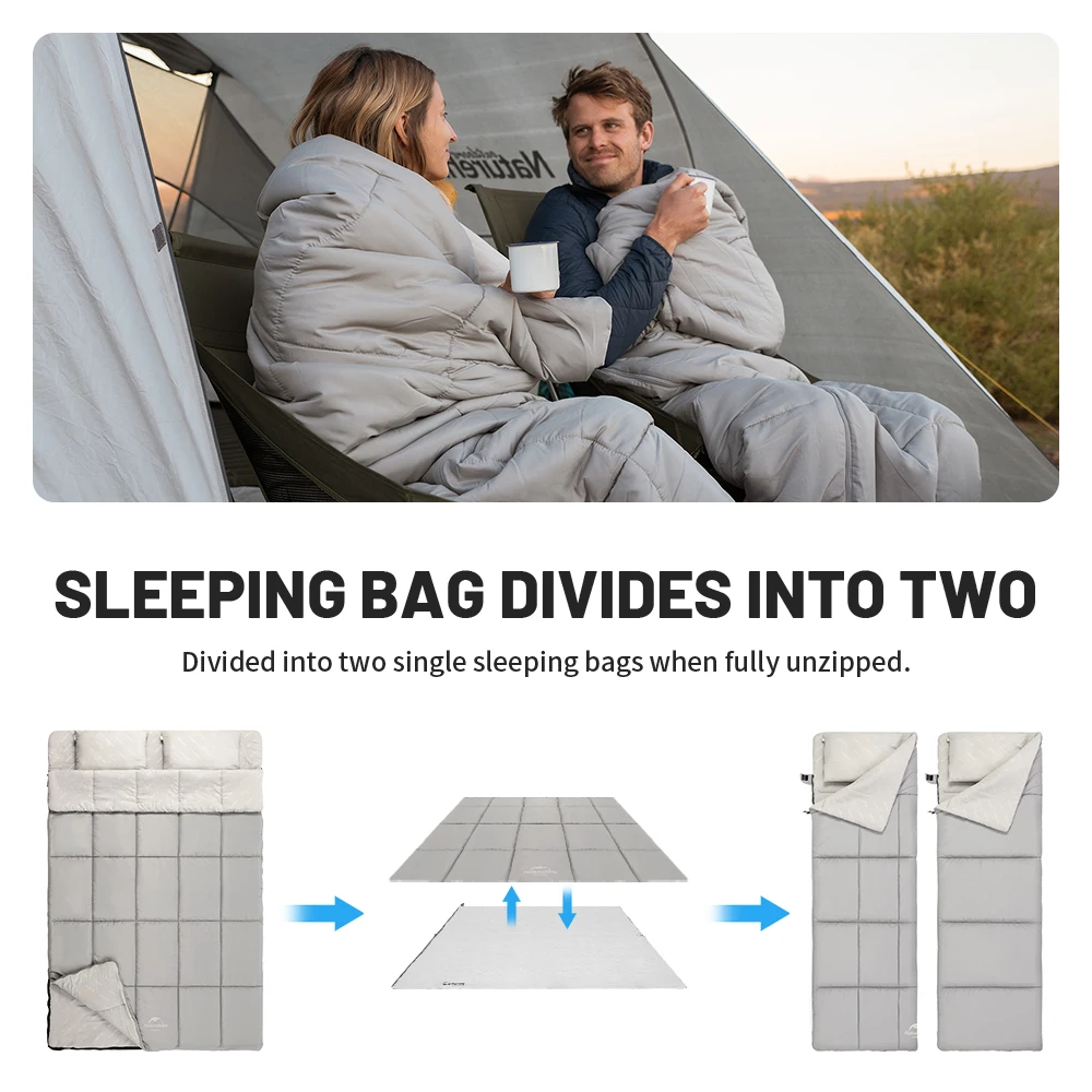 Sac de couchage 2 personnes coton imperméable avec Sac 15/5°C pour accroche randonnée Naturehike – Image 2
