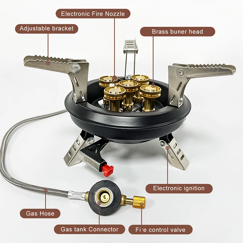 réchaud à gaz portable haute pression propane-butane 16 000 W, avec allumage piézoélectrique plein air BRS-201A – Image 2