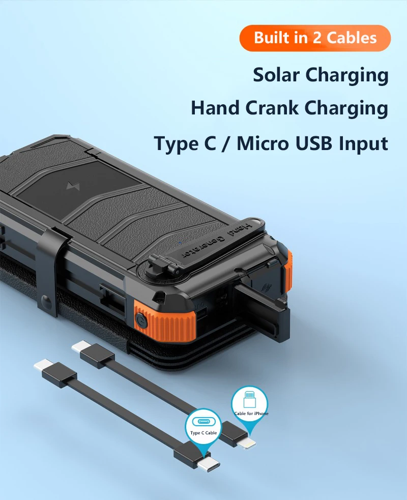batterie/chargeur rapide solaire sans fil 20000mAh (6 panneaux solaires) manivelle – Image 16