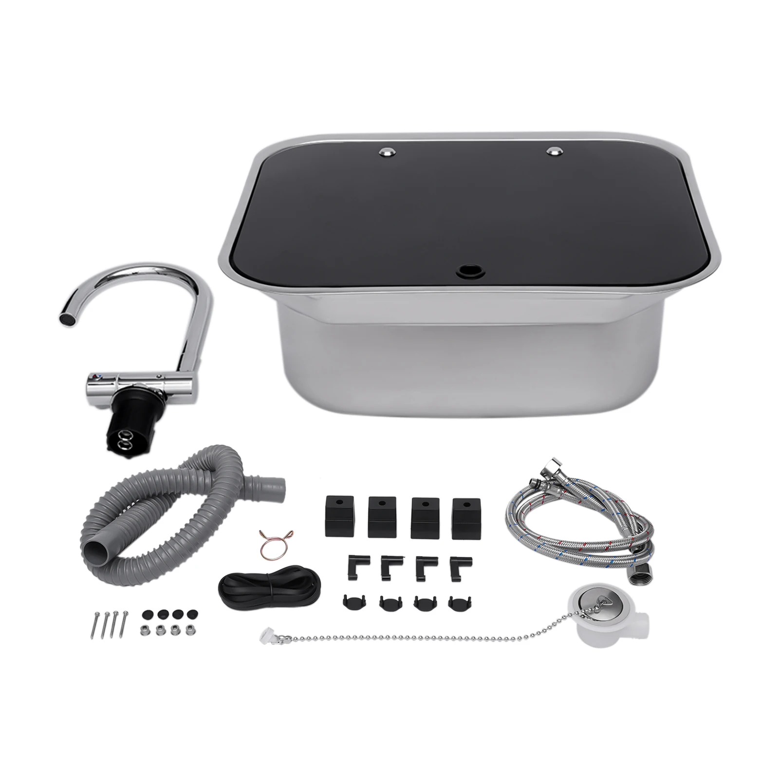 en pouce Kit d'évier encastrable avec robinet de régulation chaud et froid Robinet pliant pour camping-cars, bars, hôtels, cafés, etc – Image 6