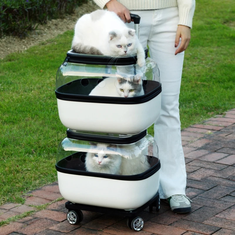 valise/caisse de transport deux étages, pour animaux de compagnie grande capacité respirant