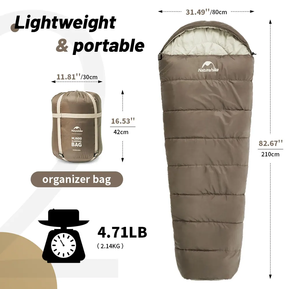 Sac de couchage ,portable, imperméable, 4 saisons, en coton, Naturehike MJ600 – Image 5