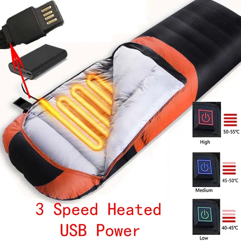 Sacs de couchage chauffants en coton, alimentation USB, sac de transport léger étanche connectable avec un second – Image 2