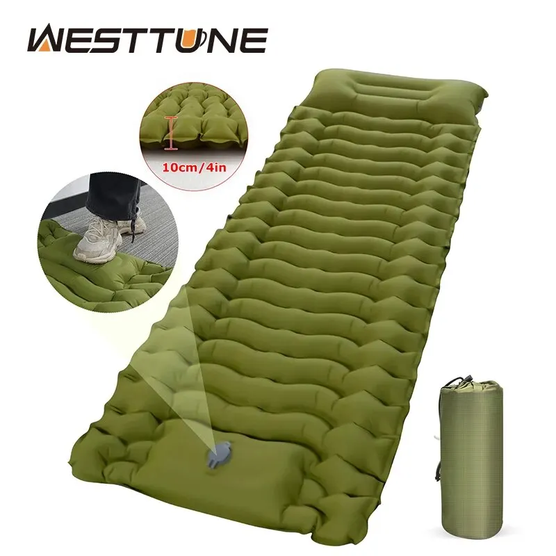 Matelas gonflable de camping épais avec oreiller intégré à pompe
