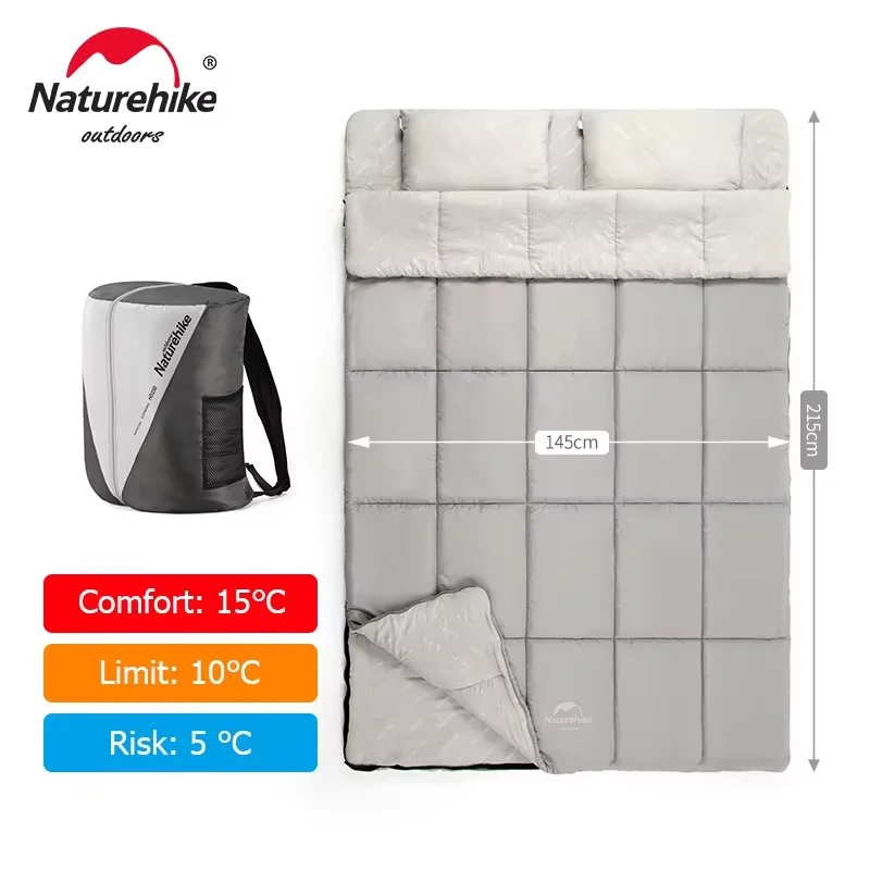Sac de couchage 2 personnes coton imperméable avec Sac 15/5°C pour accroche randonnée Naturehike – Image 8