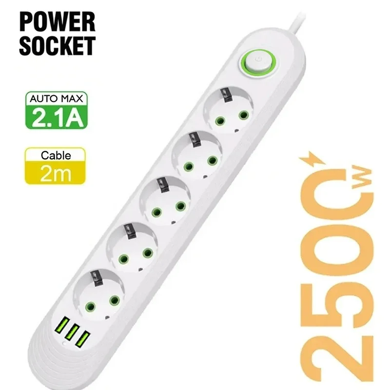 Rallonge multiprise EU 2 500 W, filtre réseau EU avec ports USB – Image 7