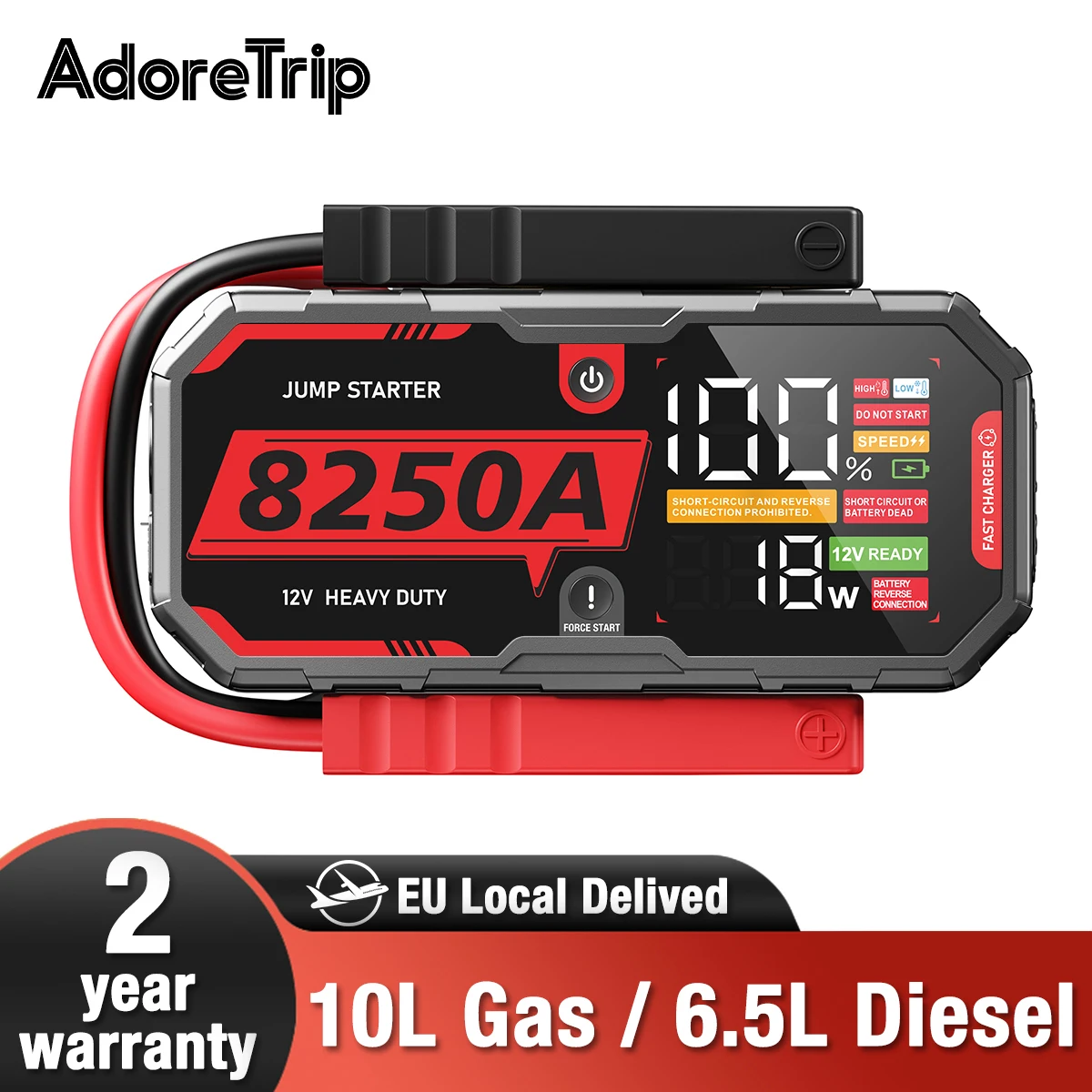 Démarreur robuste de luxe, amplificateur de batterie 12 V, batterie externe portable pour 4x4 tout-terrainAdoreTrip 8250A