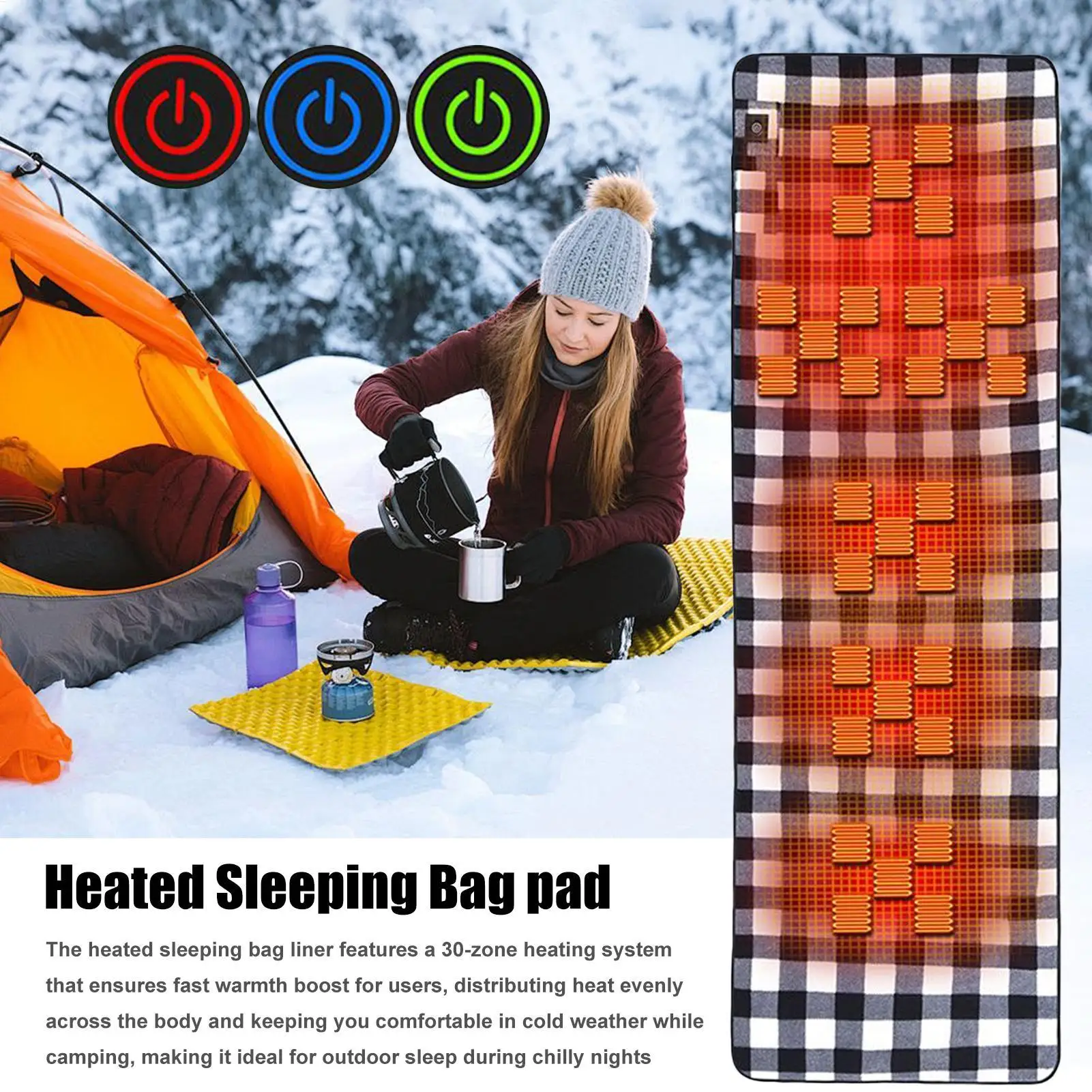 Sac de couchage chauffant USB portable 5 V pour camping en plein air, réglage à 3 vitesses – Image 5