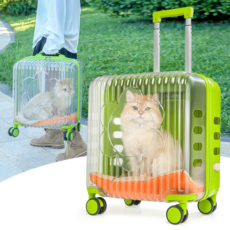 Valise/caisse de transparent chat/chien à roulettes avec poignées, – Image 4
