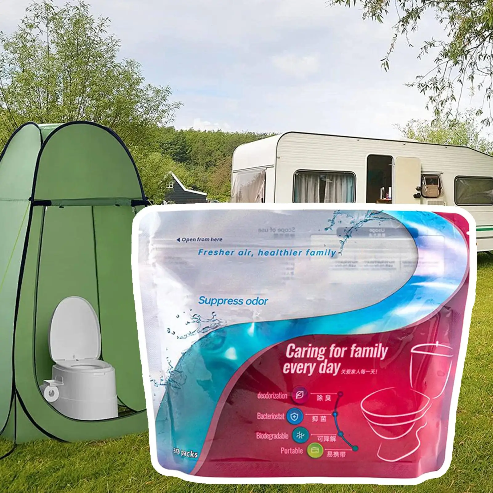 Lot de 30 poudres gel de toilette absorbantes écologiques toilettes portables – Image 2