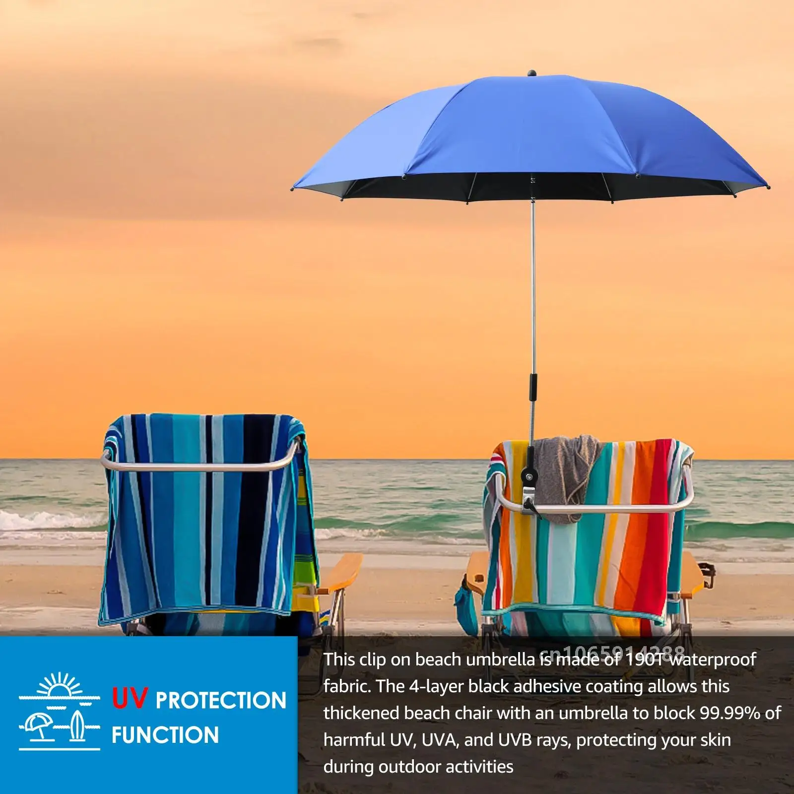 Parasole anti-UV pour Chaise de plage à clip et sac transport – Image 6