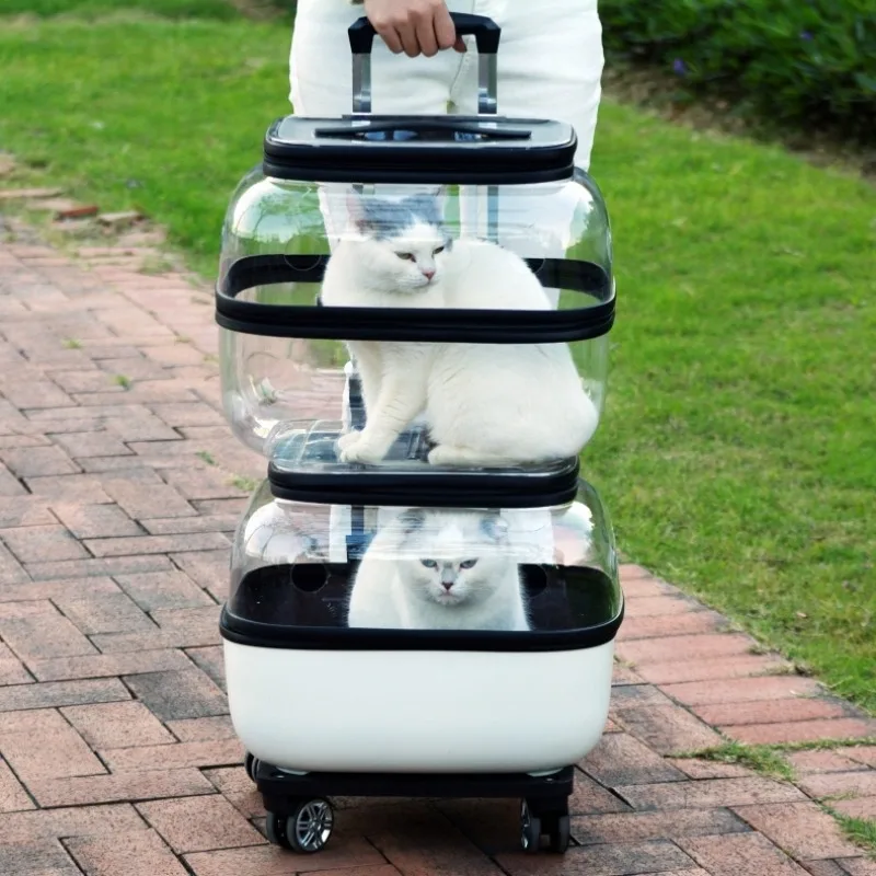 valise/caisse de transport deux étages, pour animaux de compagnie grande capacité respirant – Image 2