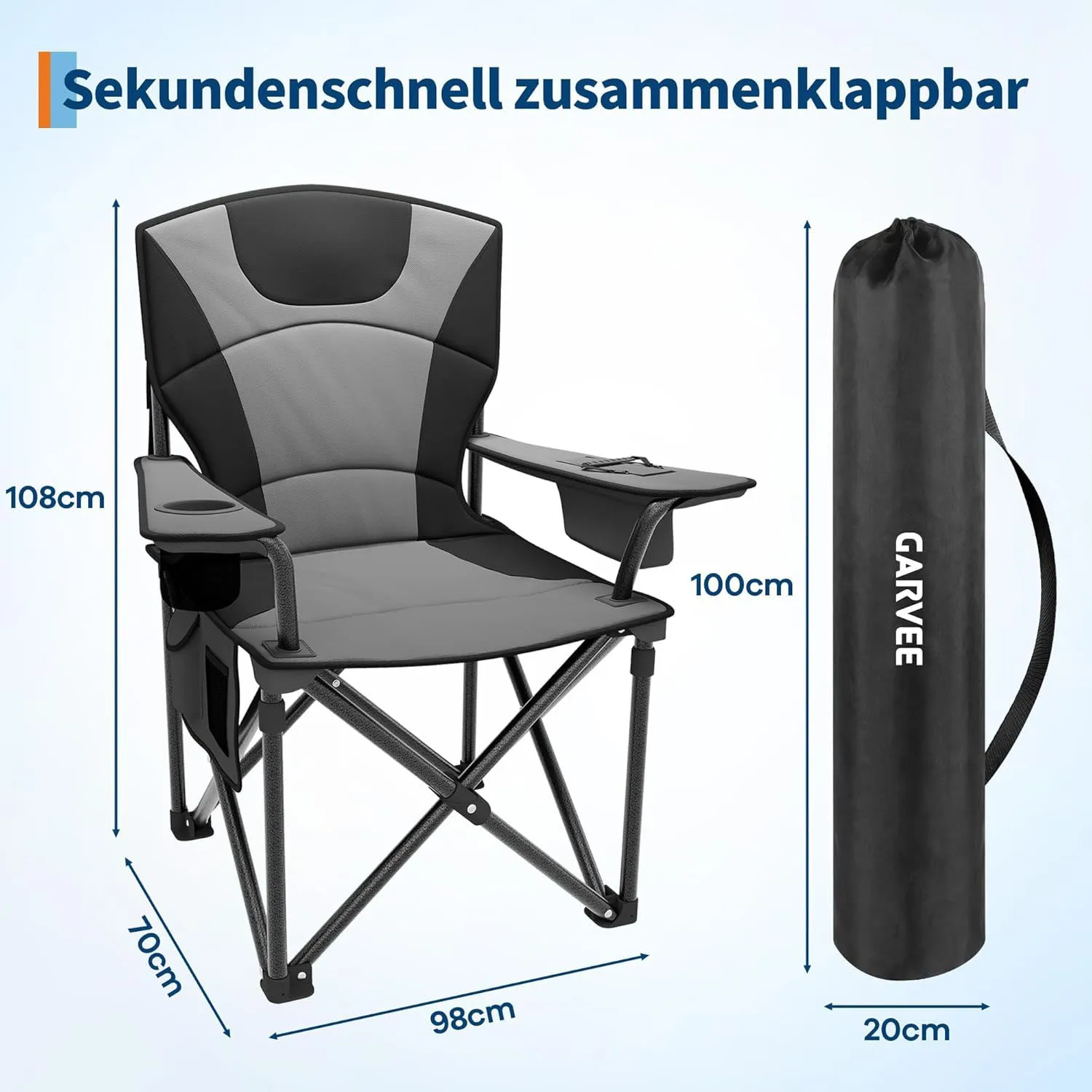 1/2 Chaise/fauteuil camping adultes pliable résistant 200 kg, pour camping peche plein air – Image 4