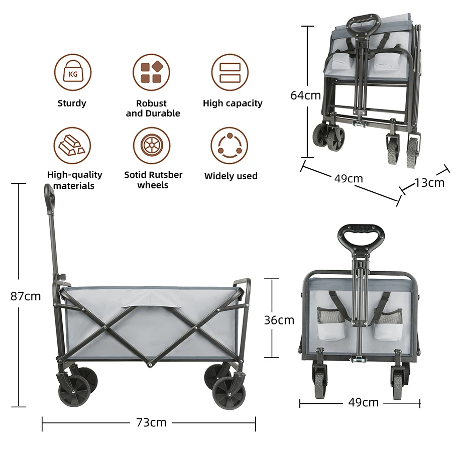 chariot pliable robuste de grande capacité, camping, achats, l'équipement extenssible à l'arrière – Image 5