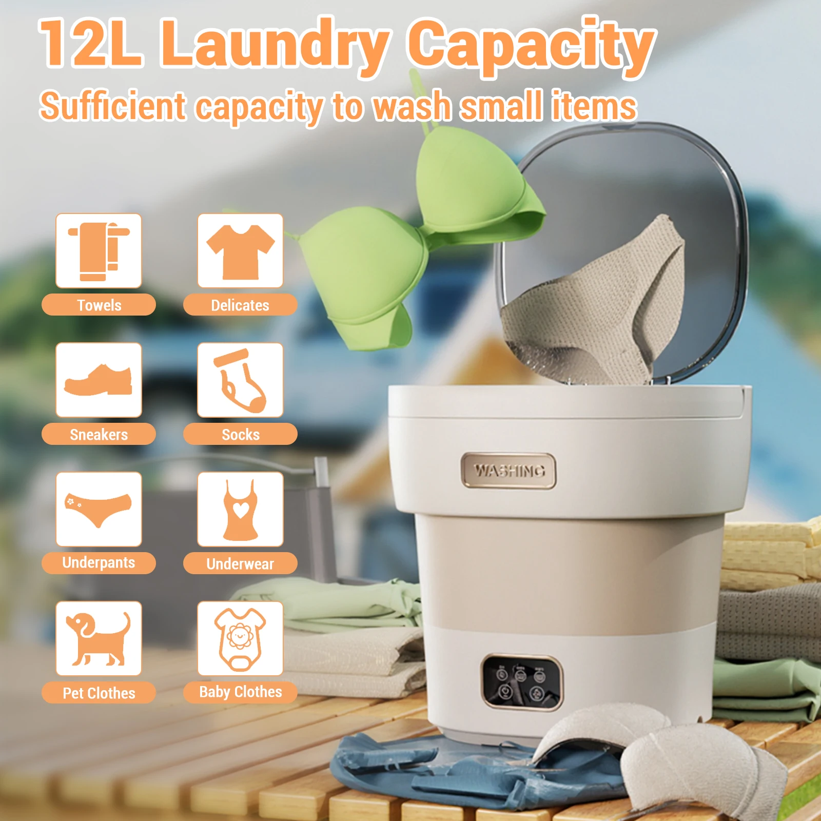 Machine à laver portable 12 L Petit sèche-linge pliable Sous-vêtements Léger et efficace – Image 6