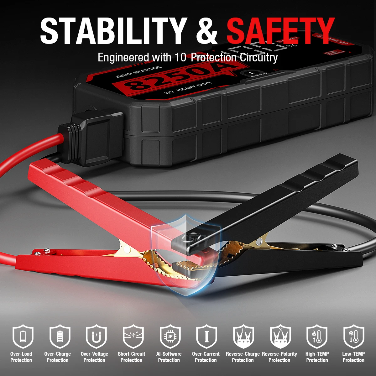 Démarreur robuste de luxe, amplificateur de batterie 12 V, batterie externe portable pour 4x4 tout-terrainAdoreTrip 8250A – Image 4