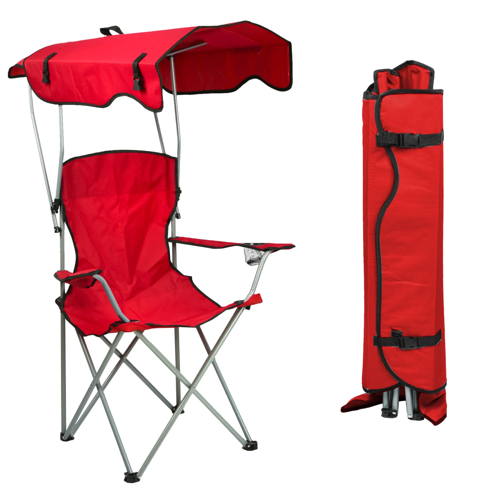 Chaise pliante avec pare-soleil bleu/rouge/noir – Image 7