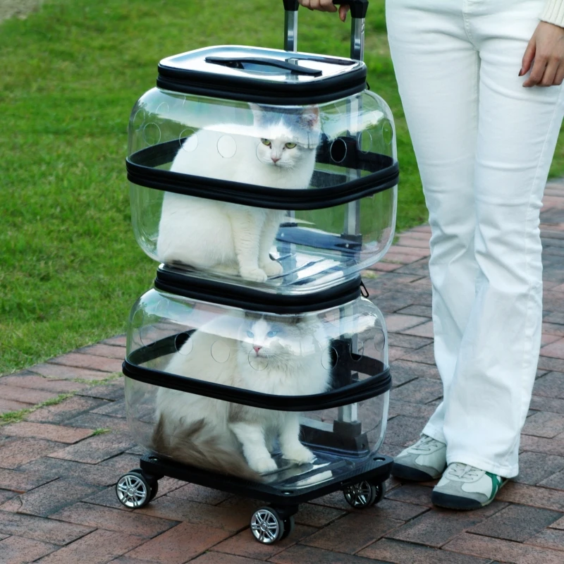 valise/caisse de transport deux étages, pour animaux de compagnie grande capacité respirant – Image 5