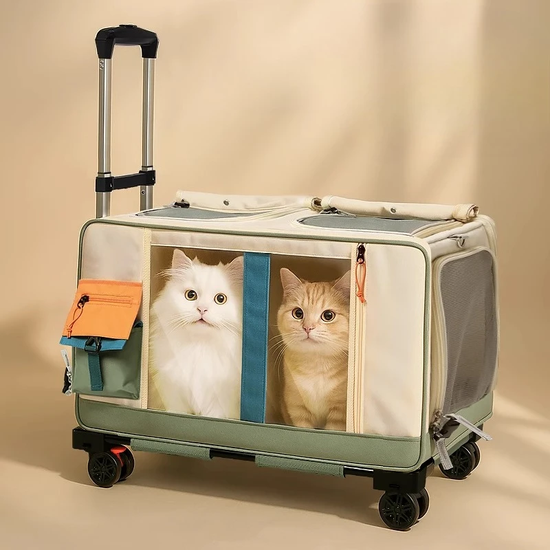 Beau sac de transport pour chat, valise à roulettes multi-animaux de compagnie