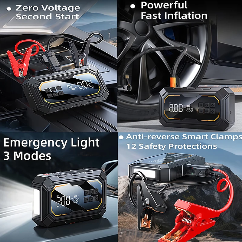Démarreur de voiture portable 4 en 1 (Éclairage LED Compresseur gonflage et chargeur auto) 12 V – Image 5