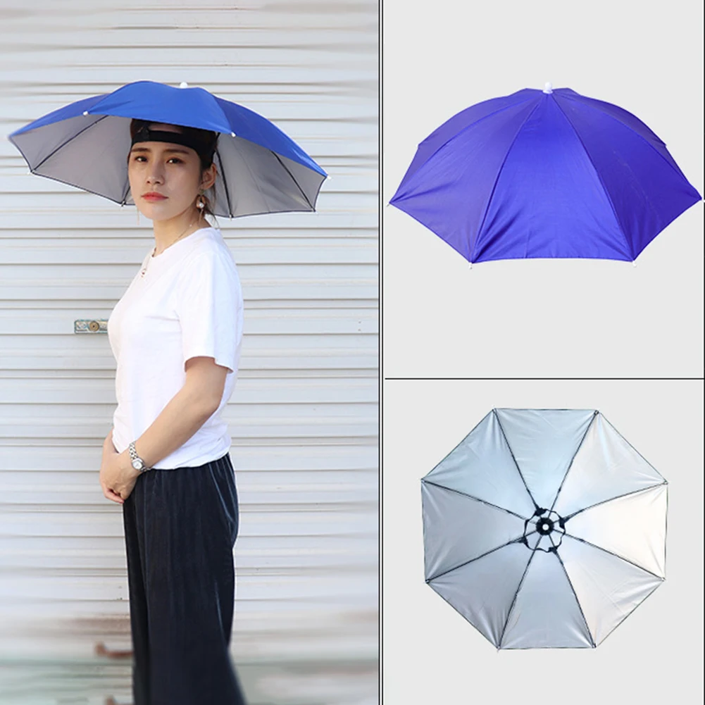 Casquette de parapluie de pêche mains libres, couvre-chef de 69 cm de diamètre, pour soleil, pluie, plage, Golf, pêche, randonnée – Image 2