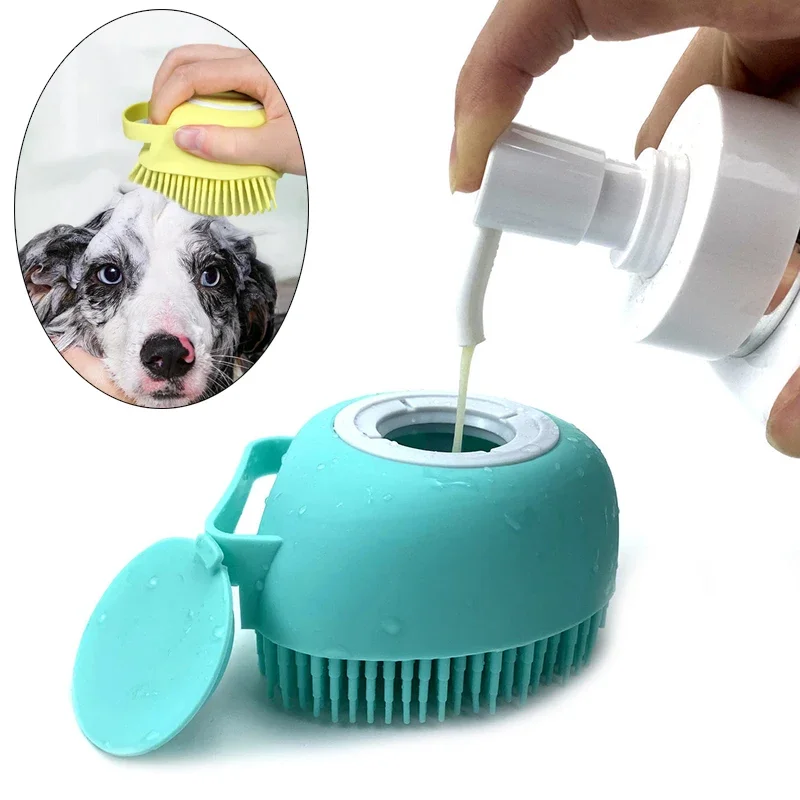 Brosse de bain en silicone pour chat/chien, brosse douce à remplissage