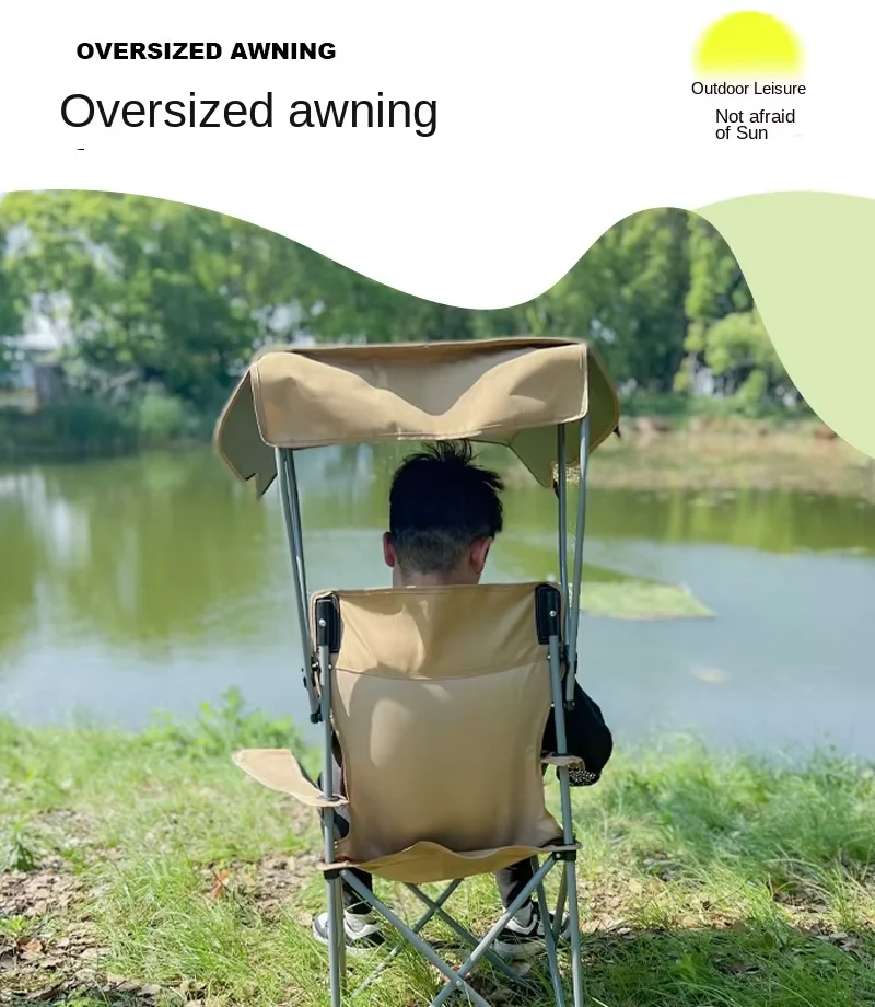 Chaises de camping Chaise pliante portable avec auvent Activités de plein air – Image 3