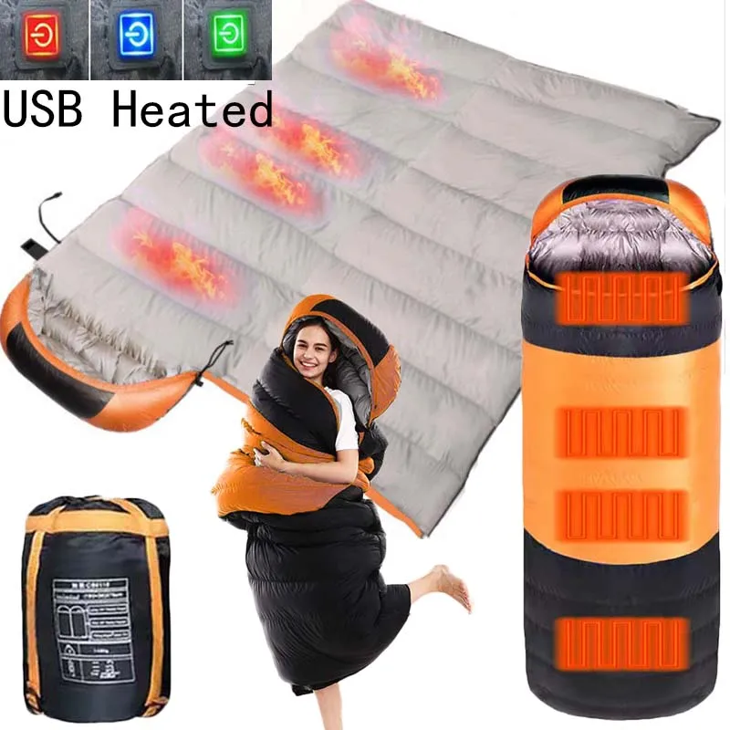 Sacs de couchage chauffants en coton, alimentation USB, sac de transport léger étanche connectable avec un second