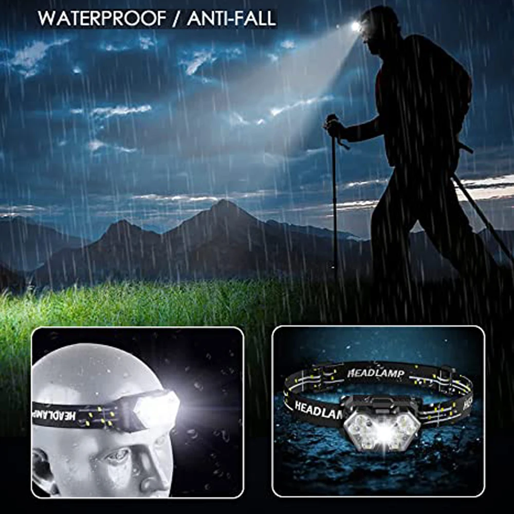 Lampe frontale à 9 LED puissante, rechargeable par USB, capteur de mouvement – Image 6