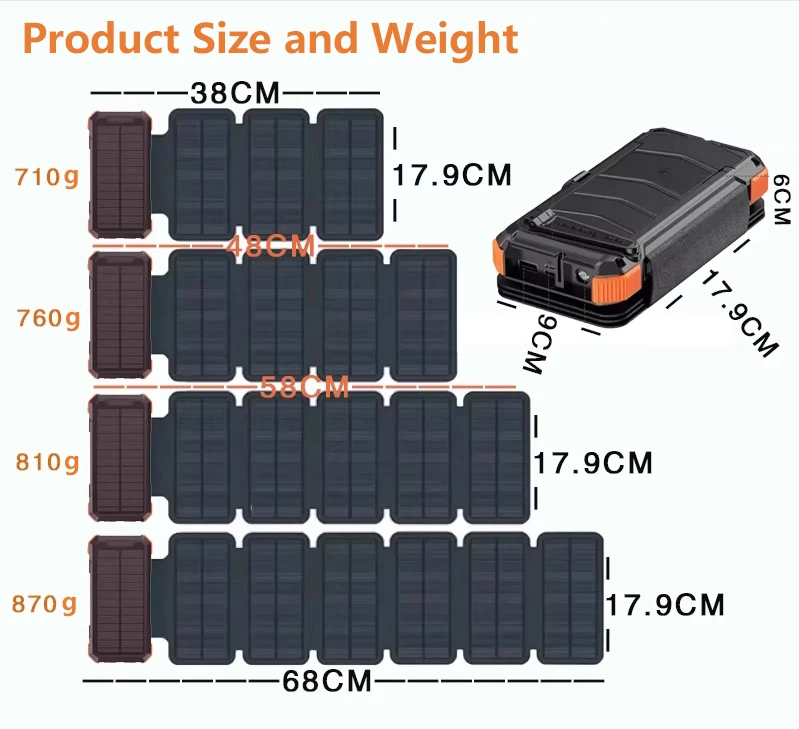 batterie/chargeur rapide solaire sans fil 20000mAh (6 panneaux solaires) manivelle – Image 24
