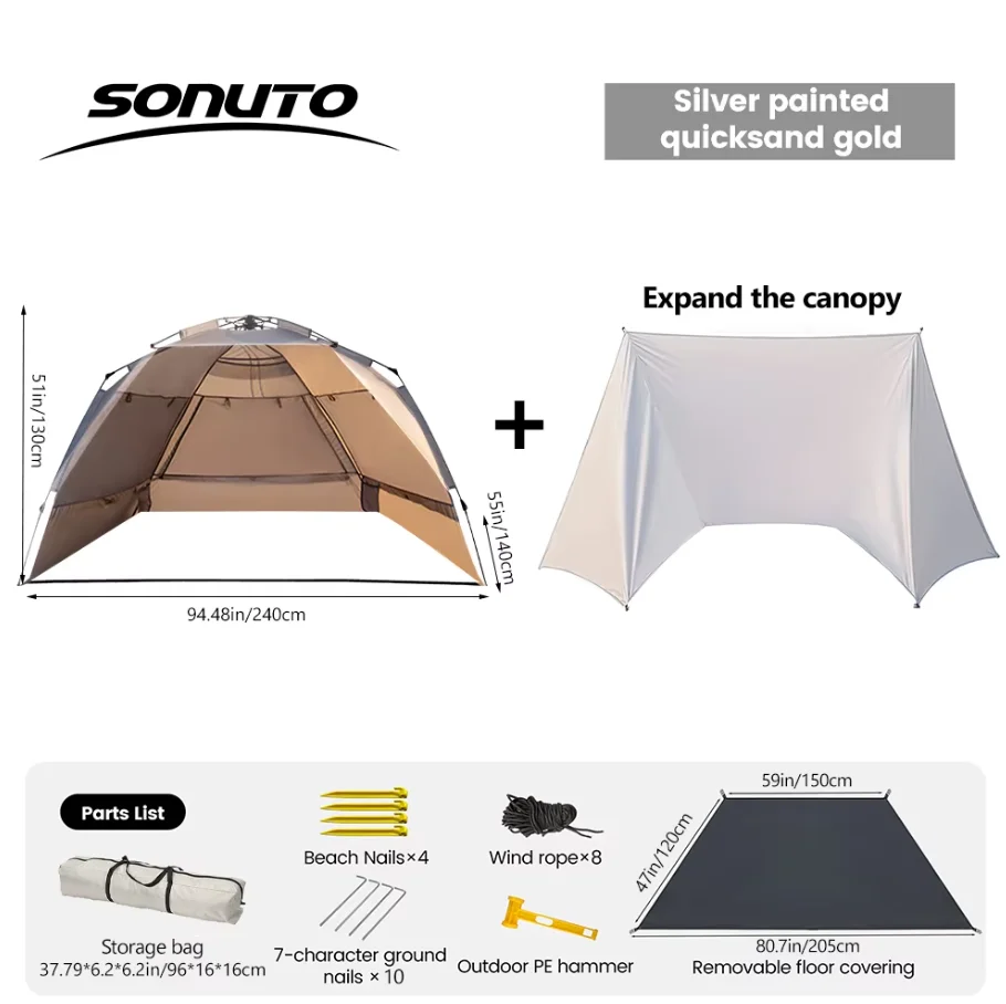 Tente/habrit de camping, ouverture automatique rapide, Sonuto 3-4P – Image 9