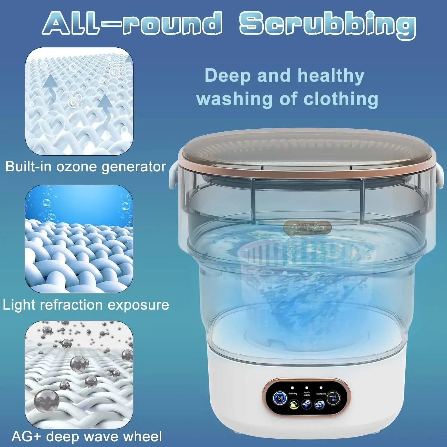 Machine à Laver/essore linge portable et pliable de 15 L, avec rotation idéal pour sous-vêtements – Image 4