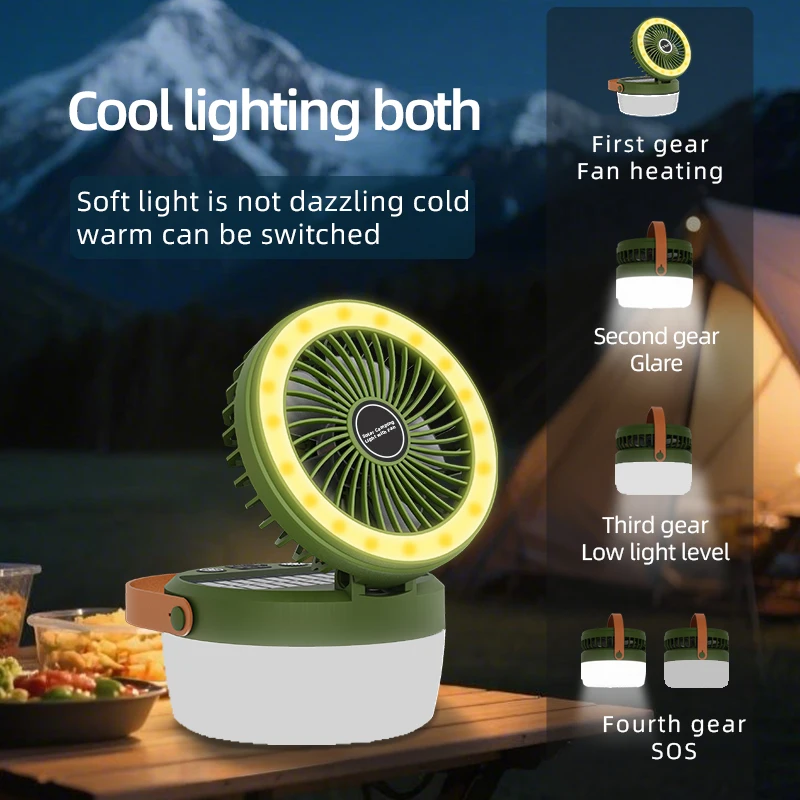 Ventilateur portable USB éclairage de tente LED multifonctionnel de camping d'extérieur électrique solaire – Image 2
