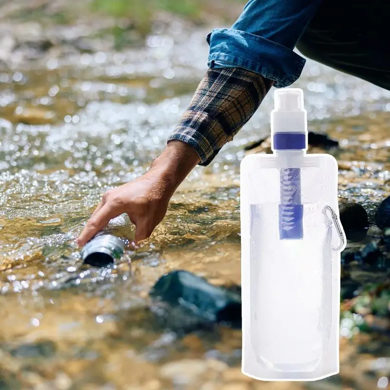 purificatrice d'eau/Bouteille d'eau pliable avec filtre, récipient filtrant de 480/1 000 ml, réutilisable